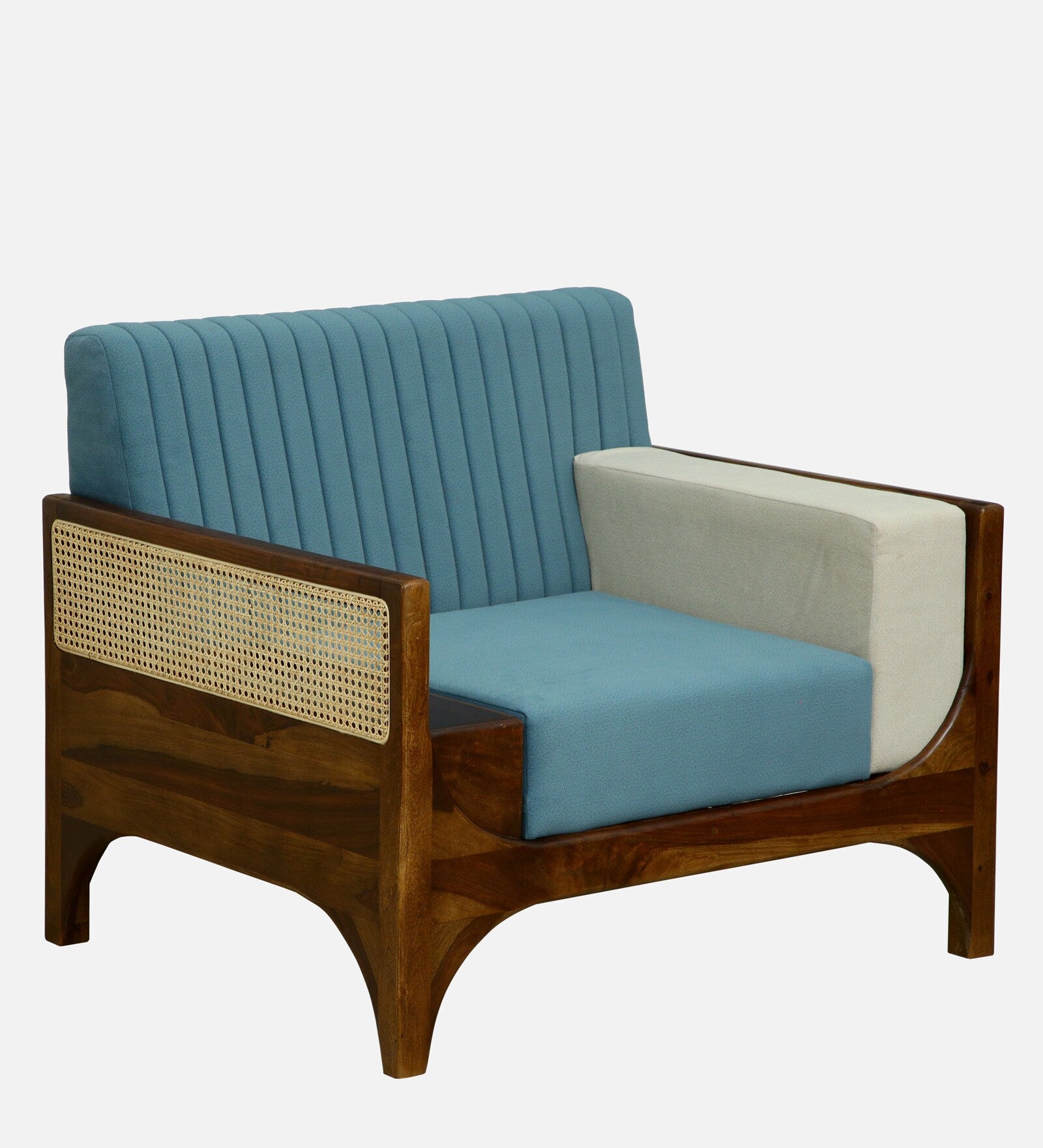 Oslo Sheesham Wood 1 Seater Sofa In Blue Colour