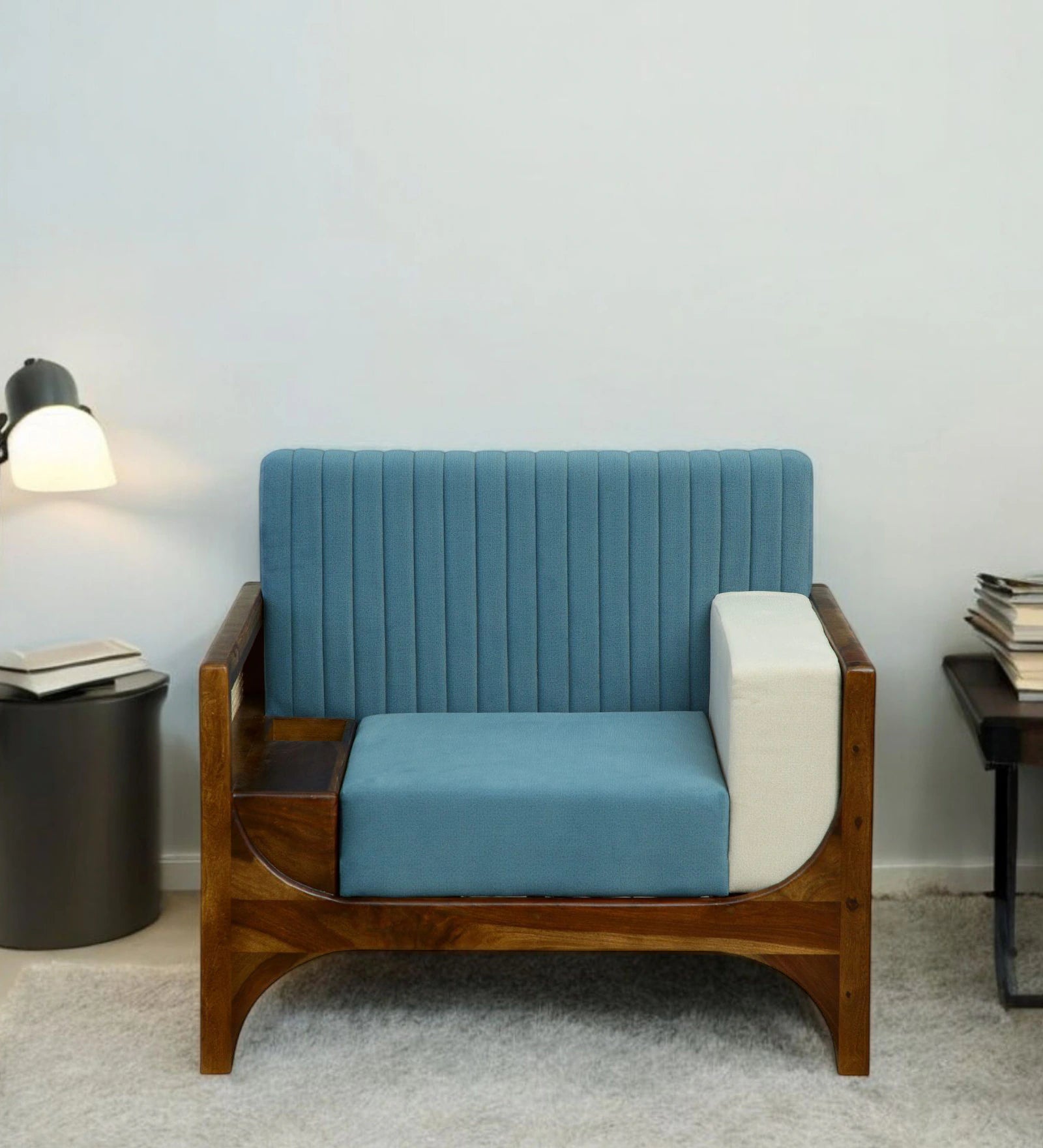 Oslo Sheesham Wood 1 Seater Sofa In Blue Colour