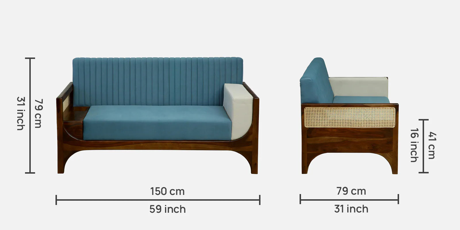 Oslo Sheesham Wood 2 Seater Sofa In Blue Colour