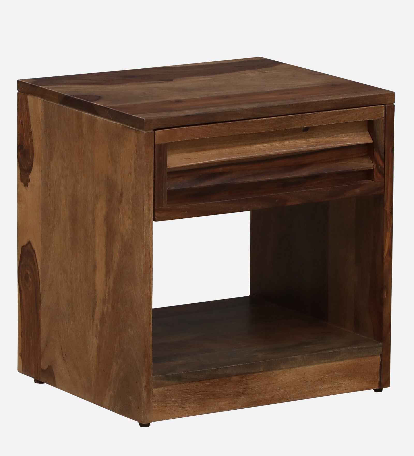Bisha Sheesham Wood Bedside Table With Drawer In Rustic Teak Finish - Febonic Living