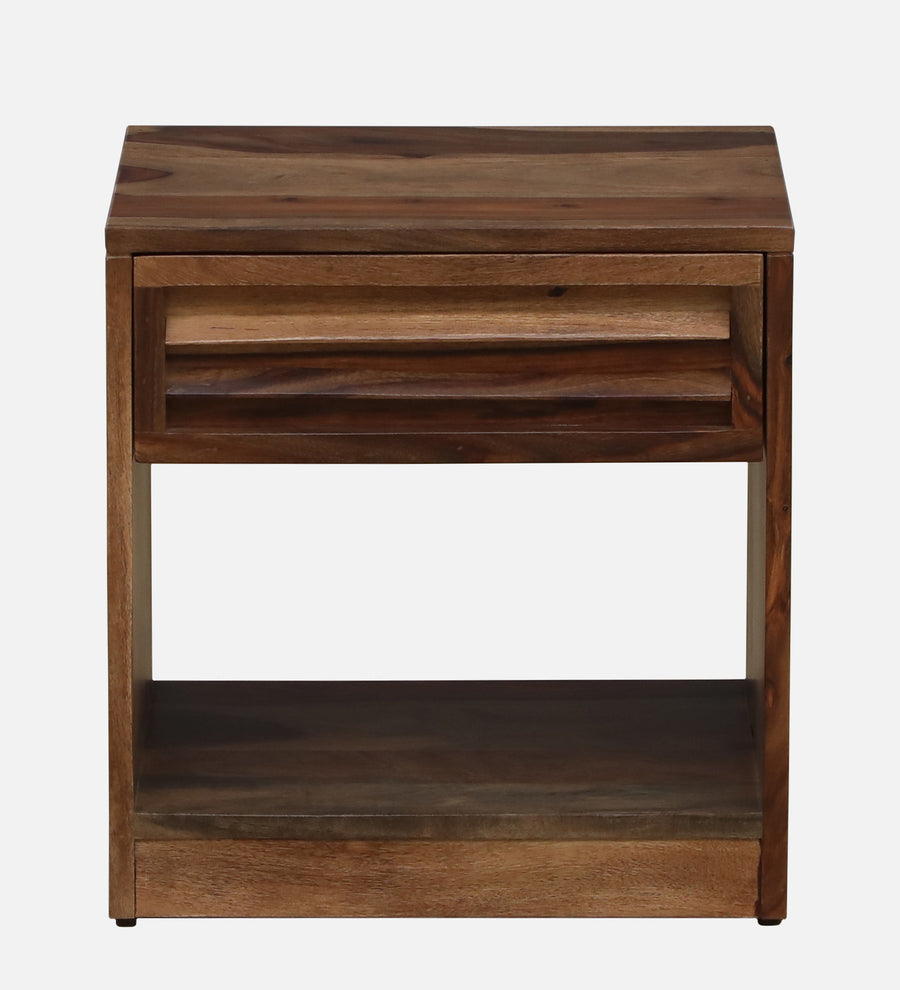 Bisha Sheesham Wood Bedside Table With Drawer In Rustic Teak Finish - Febonic Living