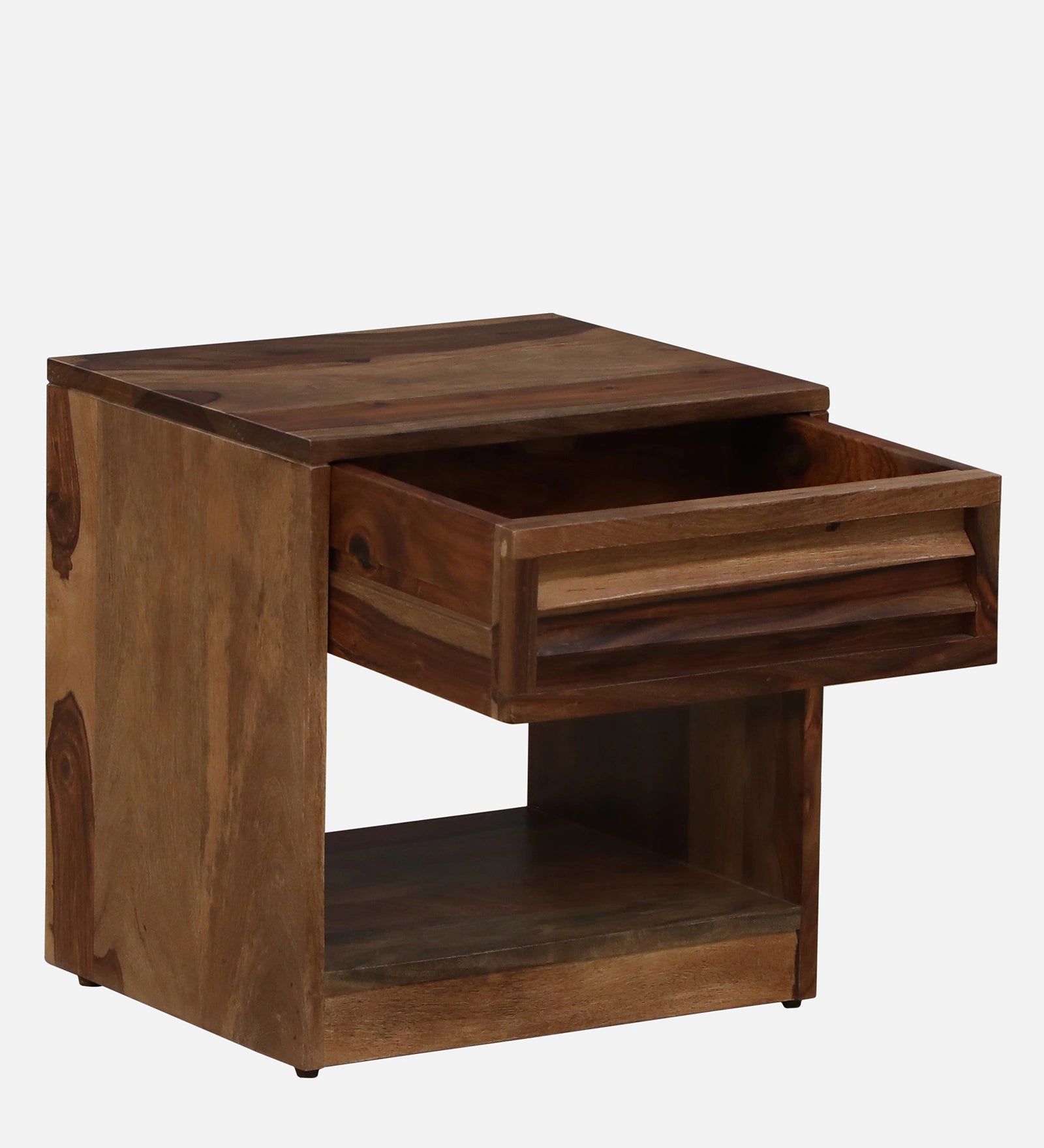 Bisha Sheesham Wood Bedside Table With Drawer In Rustic Teak Finish - Febonic Living