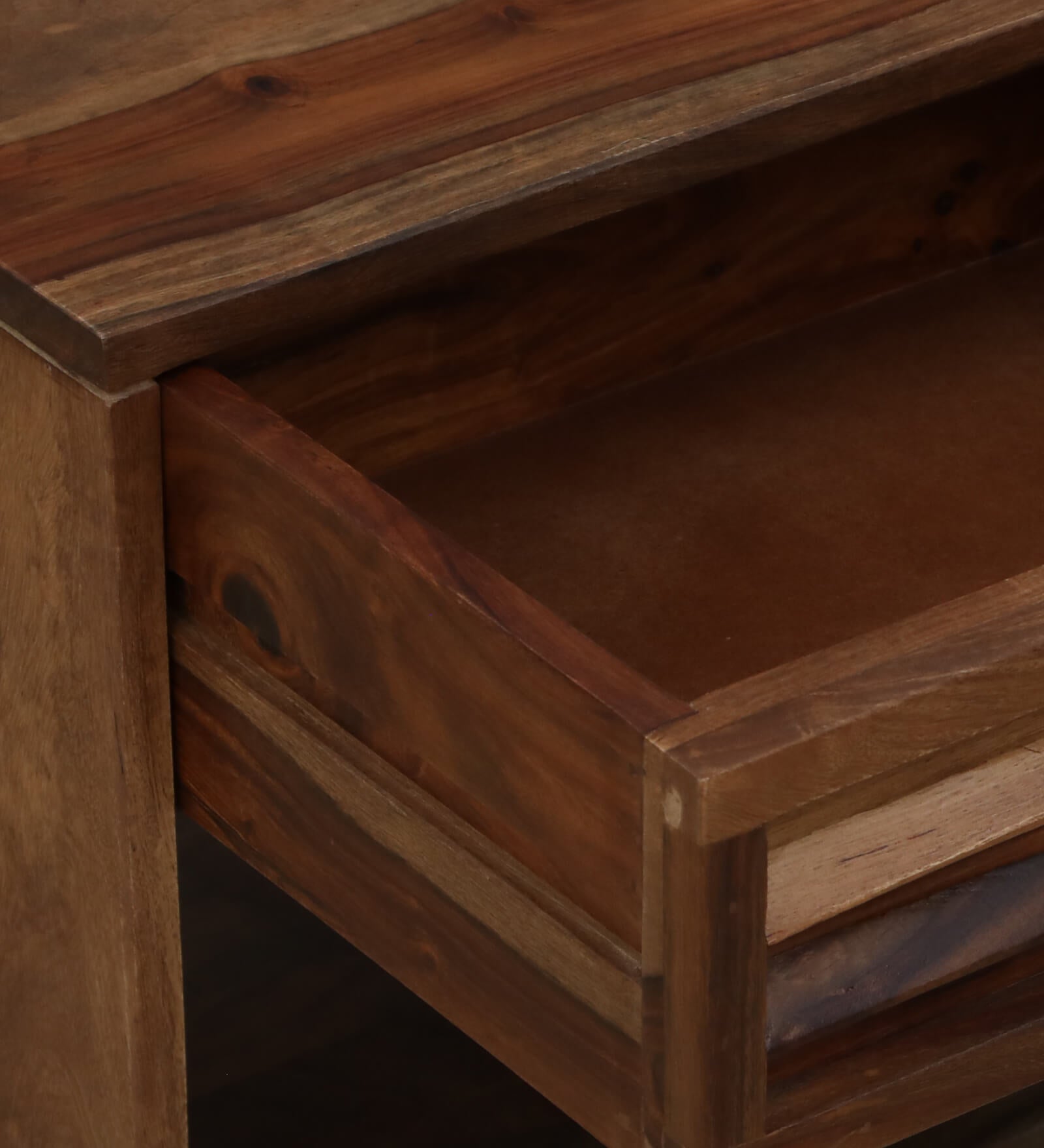 Bisha Sheesham Wood Bedside Table With Drawer In Rustic Teak Finish - Febonic Living