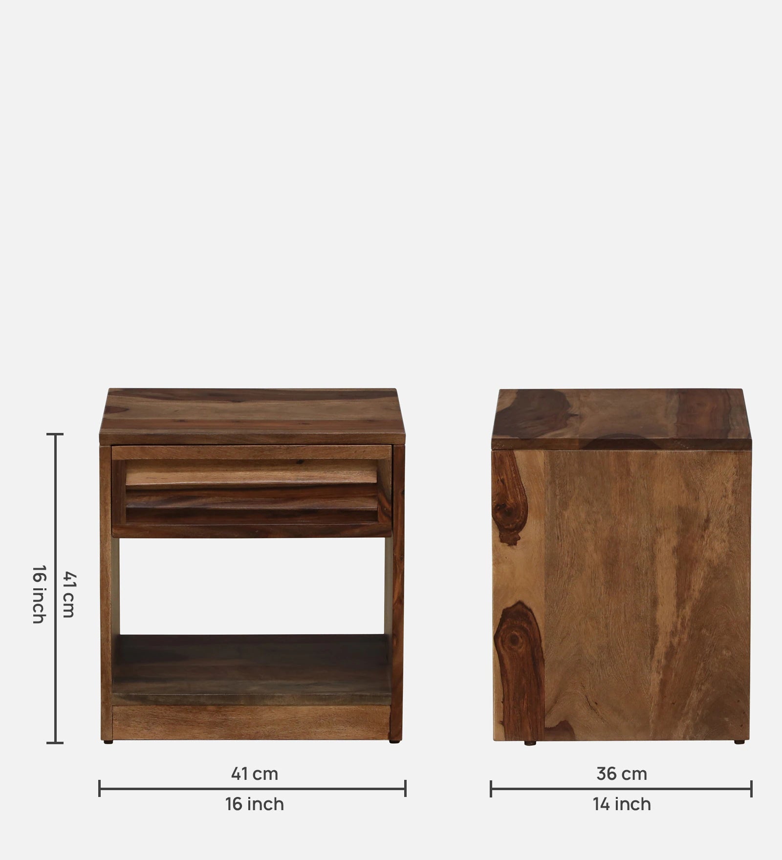 Bisha Sheesham Wood Bedside Table With Drawer In Rustic Teak Finish - Febonic Living
