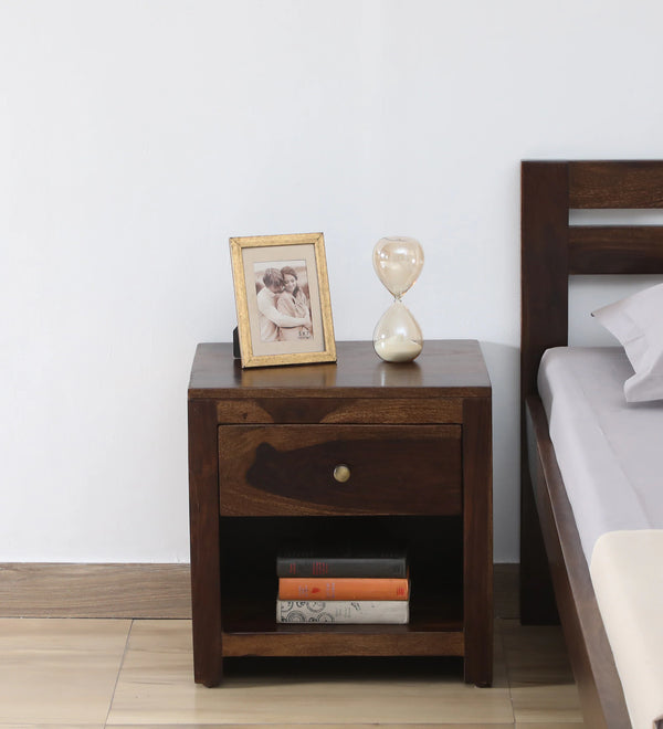 Tanji Sheesham Wood Bedside Table With Drawer In Provincial Teak Finish