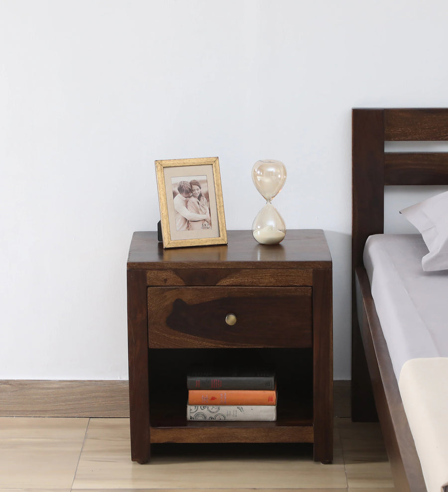 Tanji Sheesham Wood Bedside Table  With Drawer In Provincial Teak Finish - Febonic Living