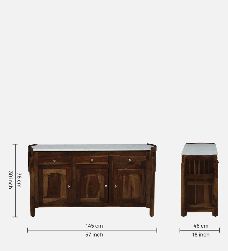 Davao Sheesham Sideboard In Provincial Teak Finish With Marble Top - Febonic Living