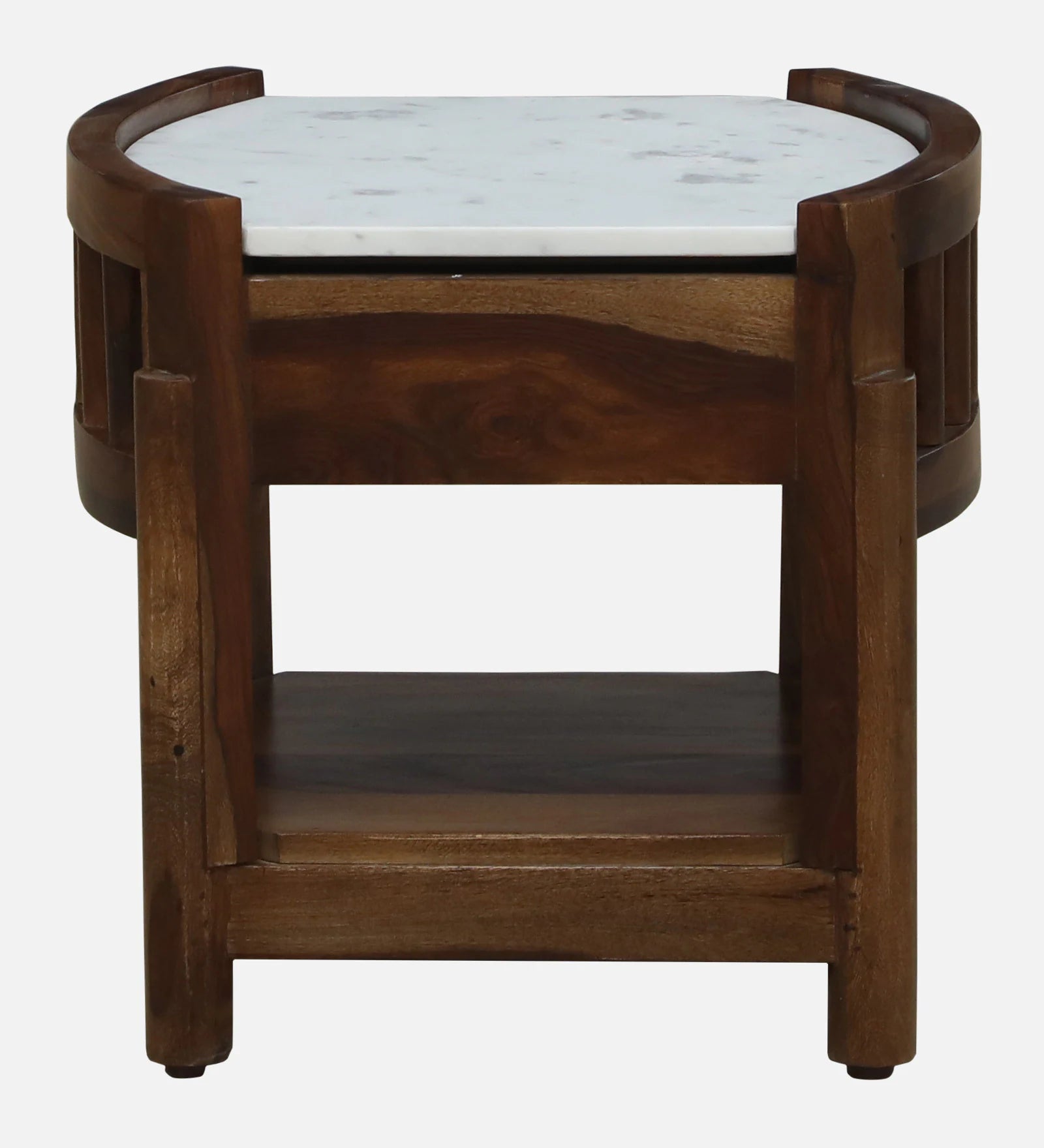 Davao Sheesham Wood Bedside Table In Provincial Teak Finish With Marble Top - Febonic Living