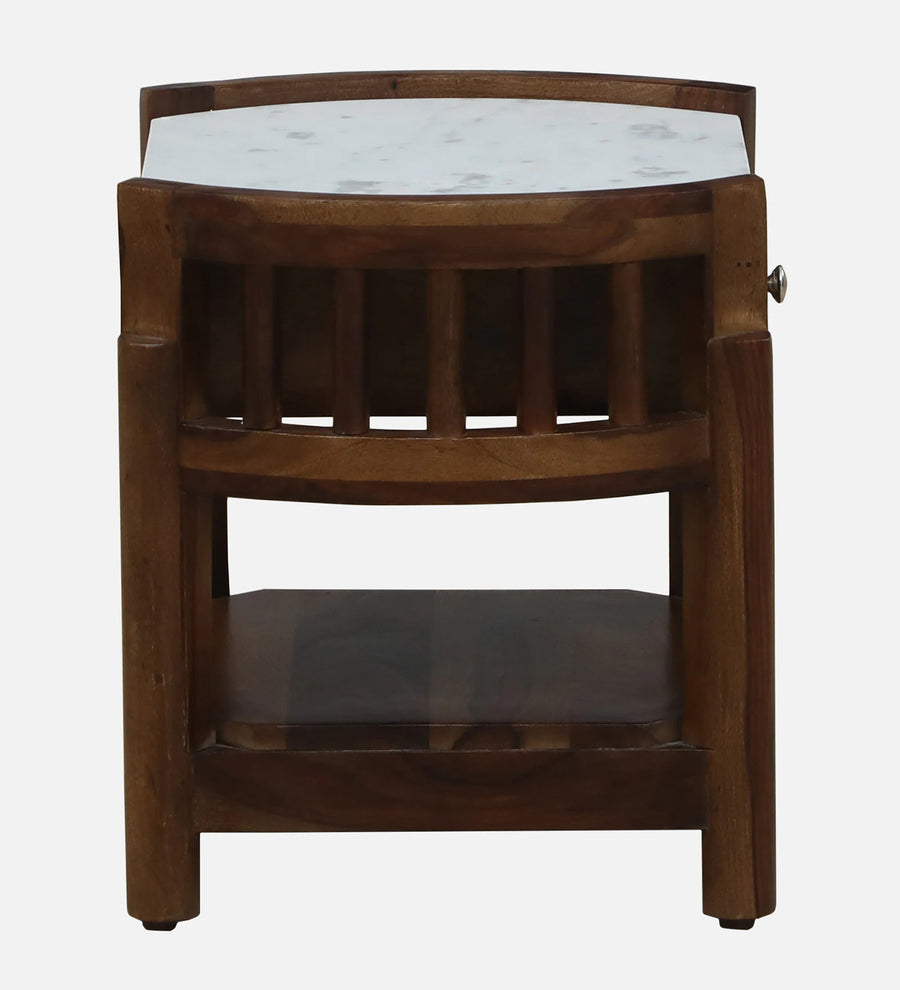Davao Sheesham Wood Bedside Table In Provincial Teak Finish With Marble Top - Febonic Living