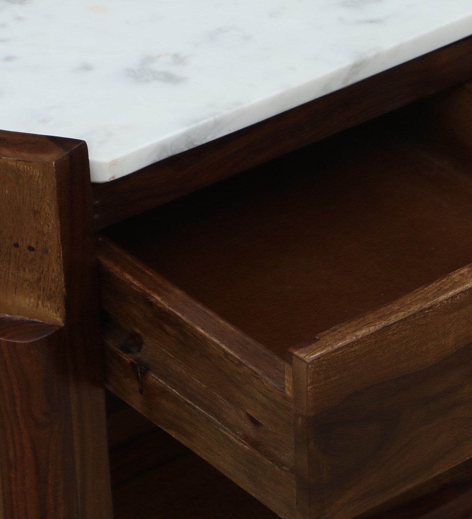 Davao Sheesham Wood Bedside Table In Provincial Teak Finish With Marble Top - Febonic Living