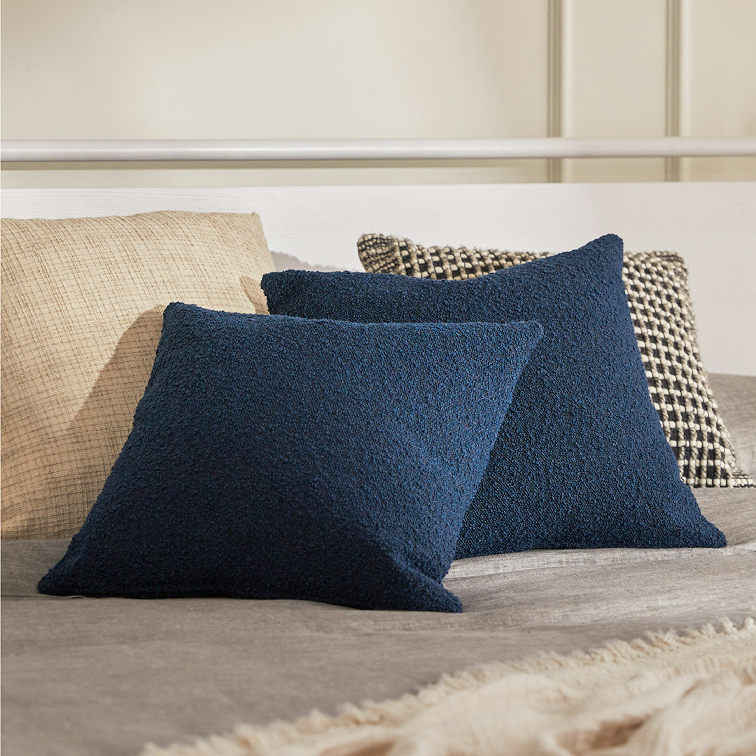 Gabriola Fur Fabric 20x20 inches Cushion + Covers (Pack of 2) In Danim Blue Colour