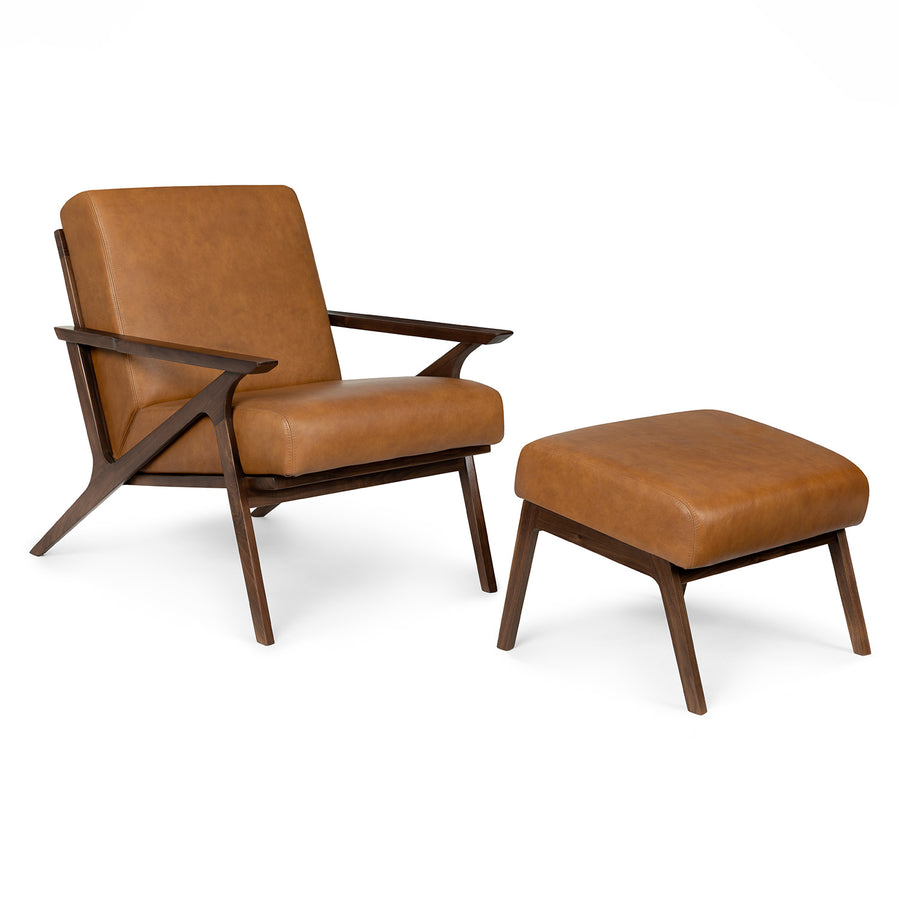 Otio Leatherette Lounge Chair And Foot Stool In Brown Colour - Febonic Living