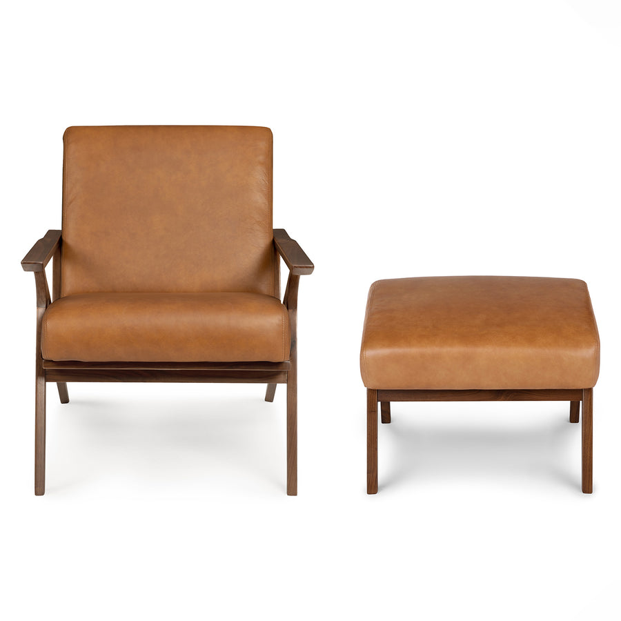 Otio Leatherette Lounge Chair And Foot Stool In Brown Colour - Febonic Living
