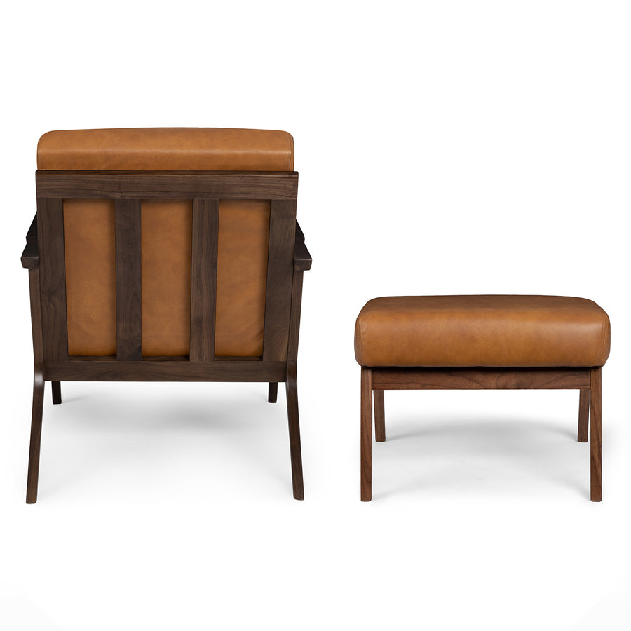 Otio Leatherette Lounge Chair And Foot Stool In Brown Colour - Febonic Living
