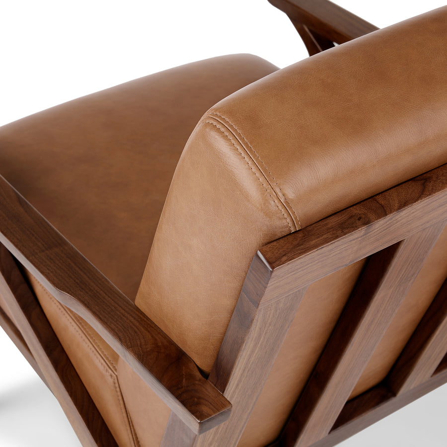 Otio Leatherette Lounge Chair And Foot Stool In Brown Colour - Febonic Living