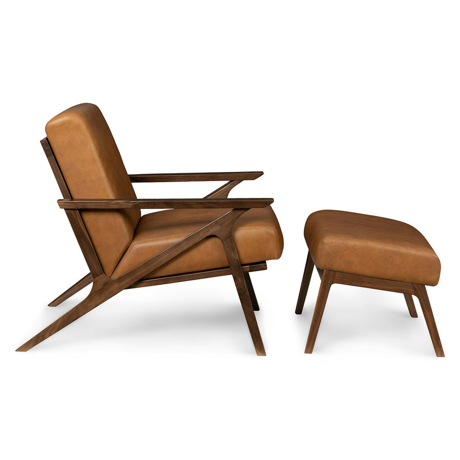 Otio Leatherette Lounge Chair And Foot Stool In Brown Colour - Febonic Living