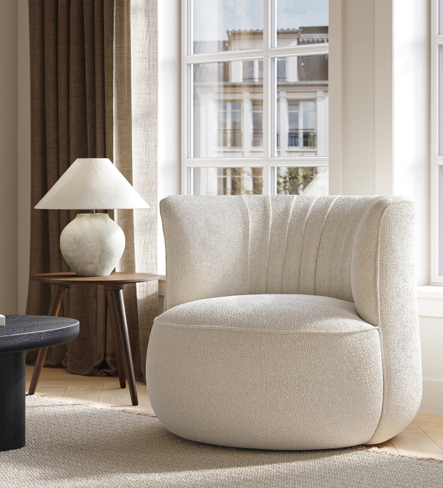 Bijo  Lounge Boucle Fabric Chair - Shell White by Febonic Living