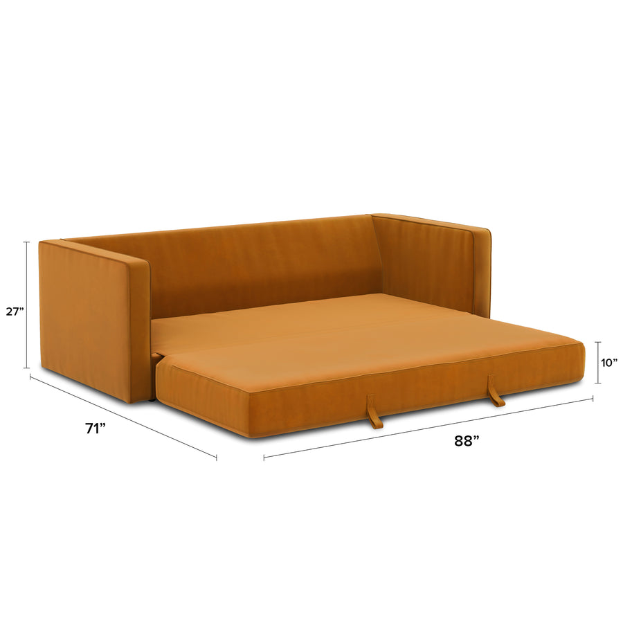 Sven Velvet 3 Seater Folding Sofa Bed In Tangerine Orange Colour - Febonic Living