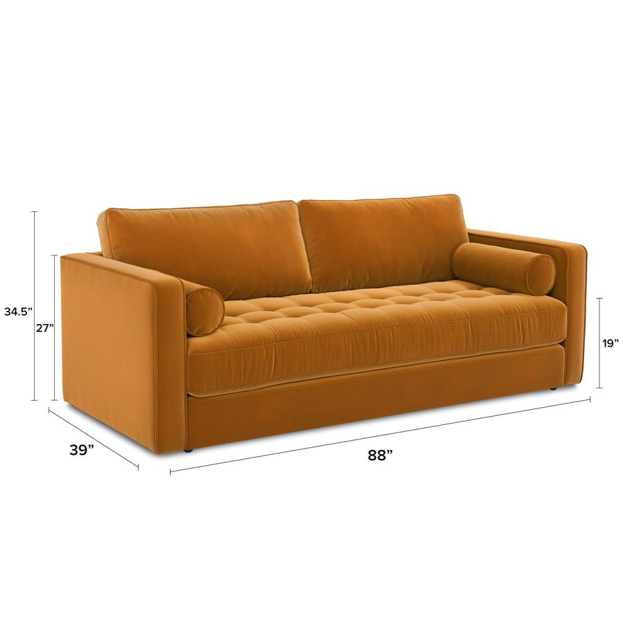 Sven Velvet 3 Seater Folding Sofa Bed In Tangerine Orange Colour - Febonic Living
