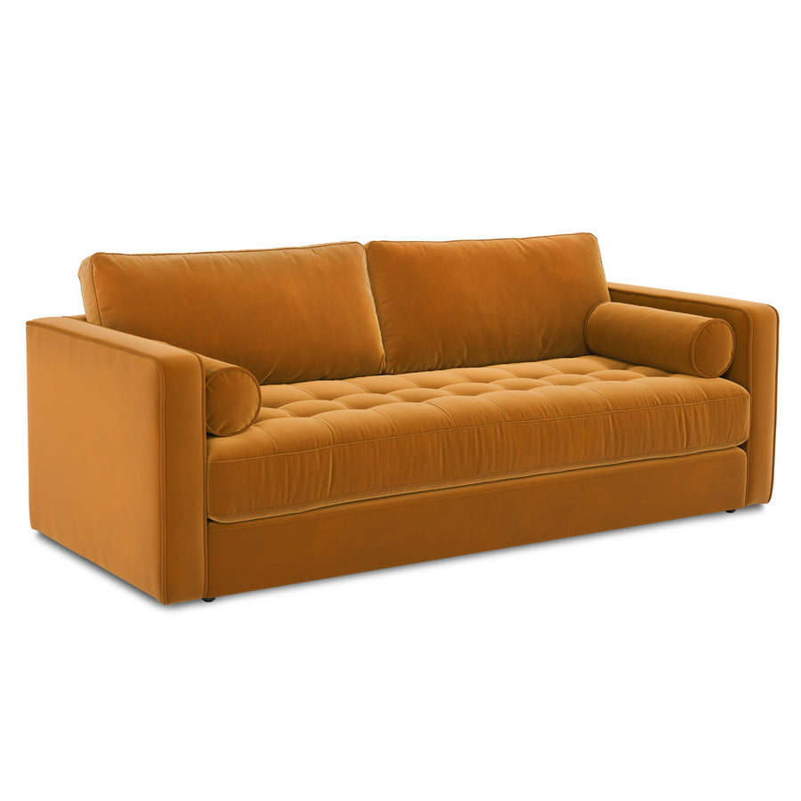 Sven Velvet 3 Seater Folding Sofa Bed In Tangerine Orange Colour - Febonic Living