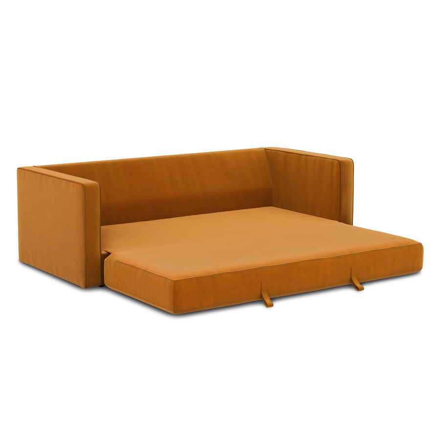 Sven Velvet 3 Seater Folding Sofa Bed In Tangerine Orange Colour - Febonic Living