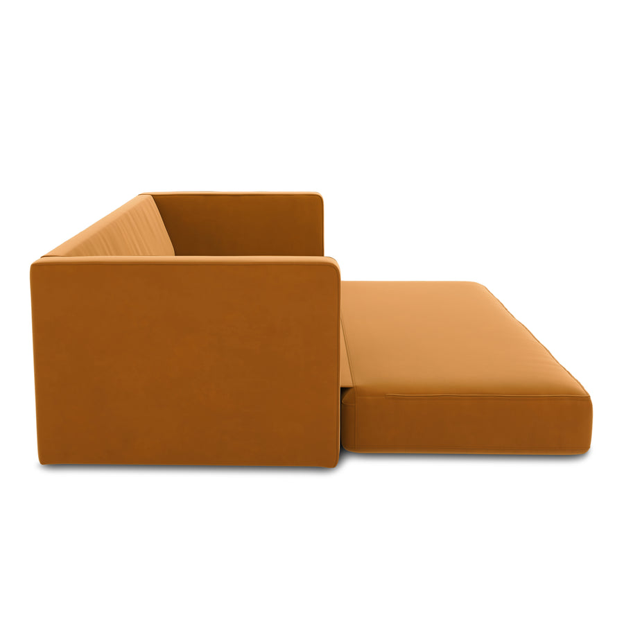 Sven Velvet 3 Seater Folding Sofa Bed In Tangerine Orange Colour - Febonic Living