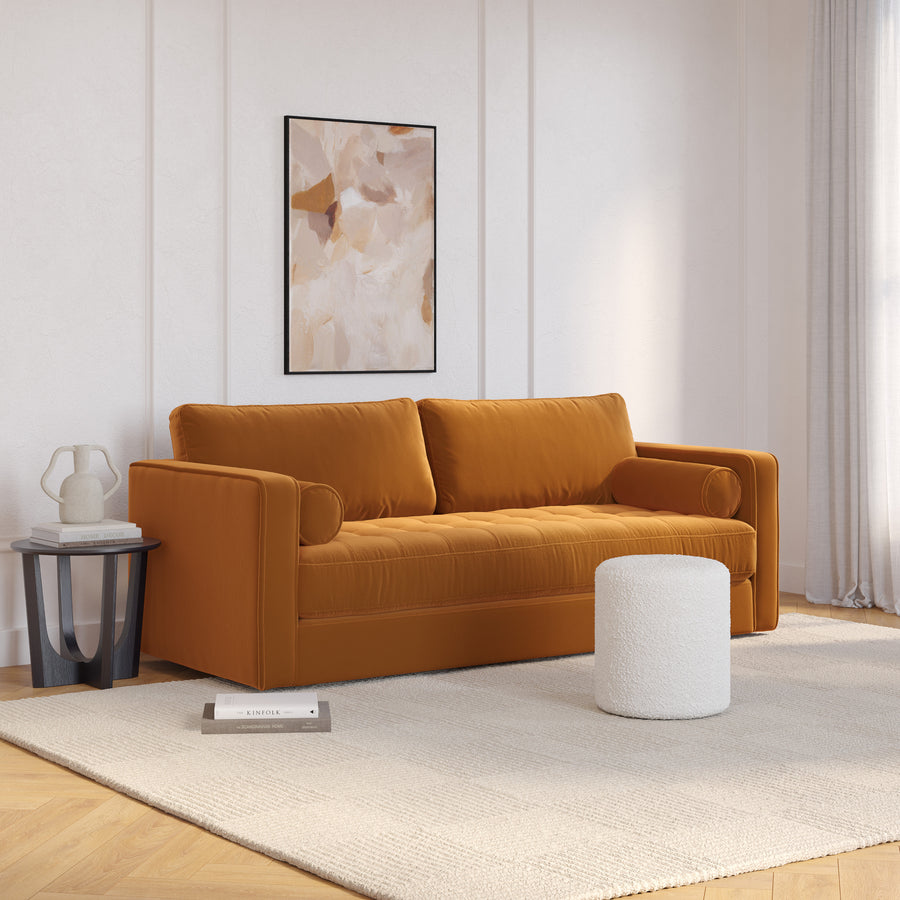 Sven Velvet 3 Seater Folding Sofa Bed In Tangerine Orange Colour - Febonic Living