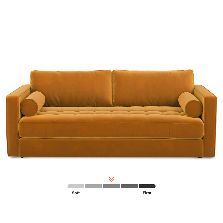Sven Velvet 3 Seater Folding Sofa Bed In Tangerine Orange Colour - Febonic Living