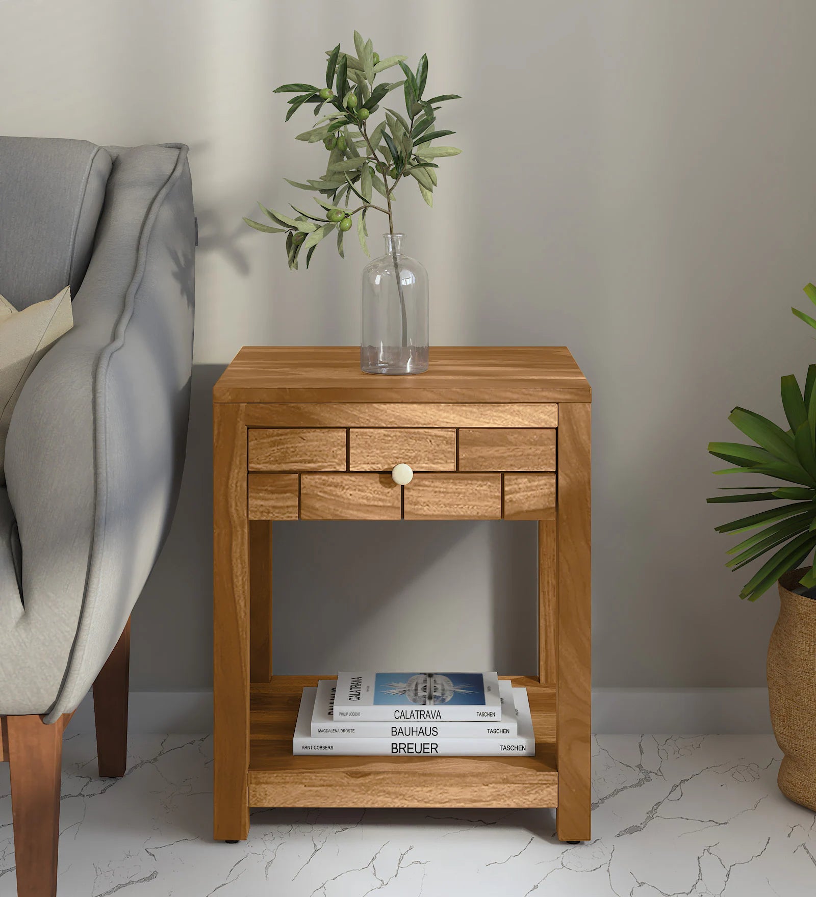Imani Sheesham Wood Bedside Table In Rustic Teak Finish - Febonic Living