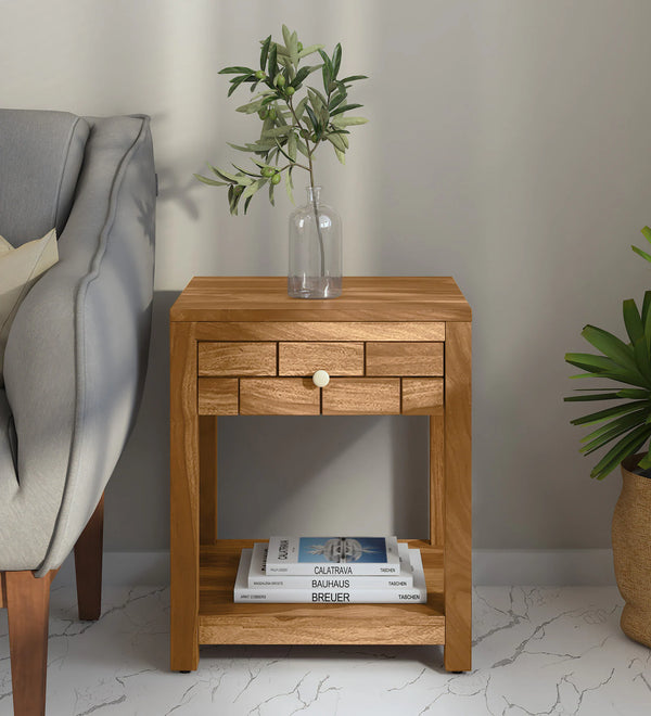 Imani Sheesham Wood Bedside Table In Rustic Teak Finish