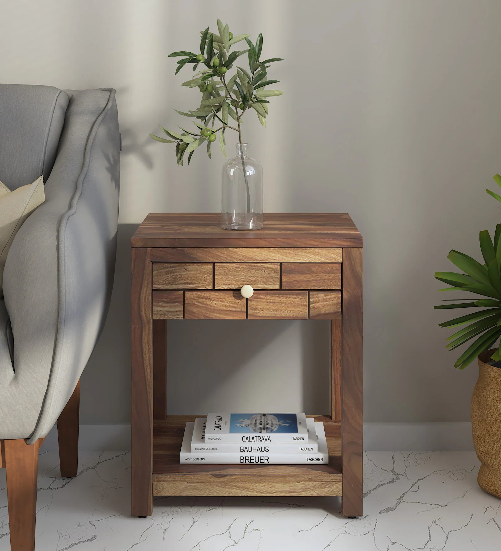 Imani Sheesham Wood Bedside Table In Provincial Teak Finish - Febonic Living