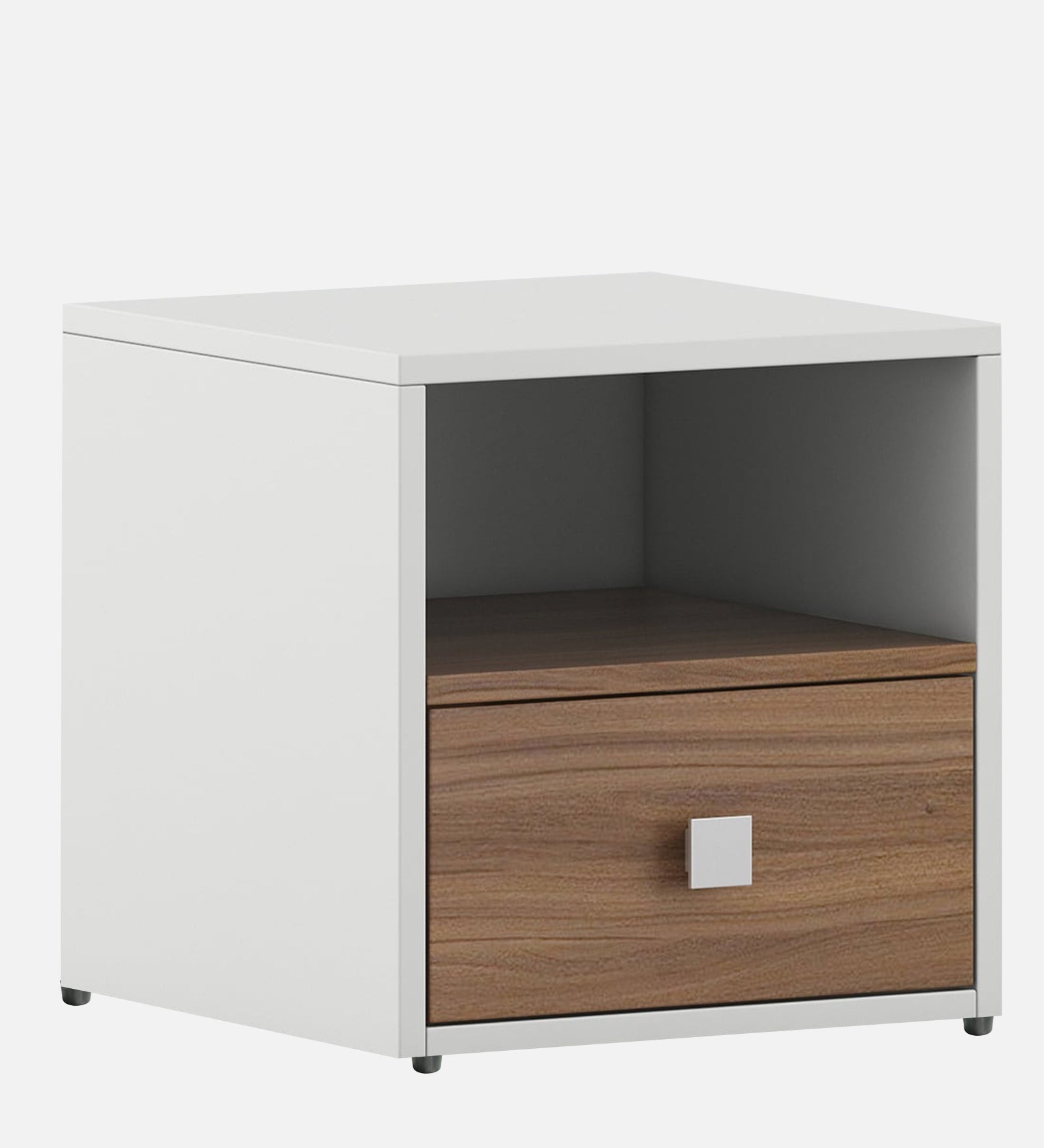 Cave Bedside Table With Drawer in Oral Walnut & Frosty White Finish