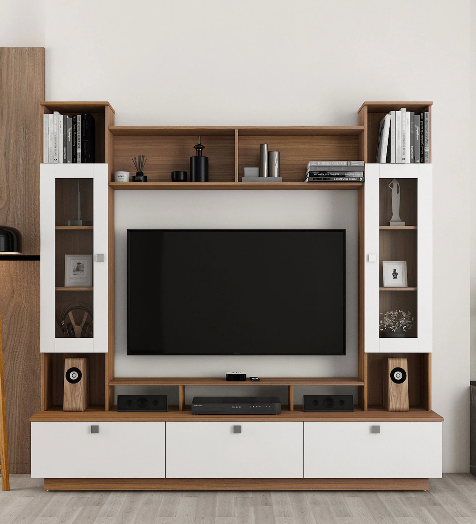 Janet Tv Unit in Frosty White and Oral Wallnut Finish