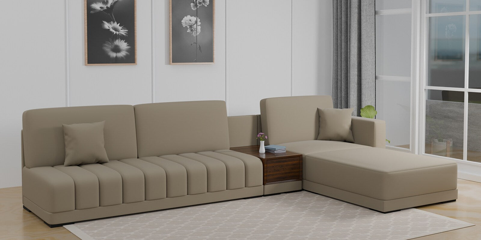 Joysa Velvet 6 Seater Sectional Sofa In Echo Grey Colour By Febonic Living