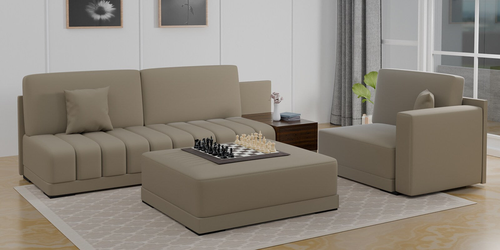 Joysa Velvet 6 Seater Sectional Sofa In Echo Grey Colour By Febonic Living