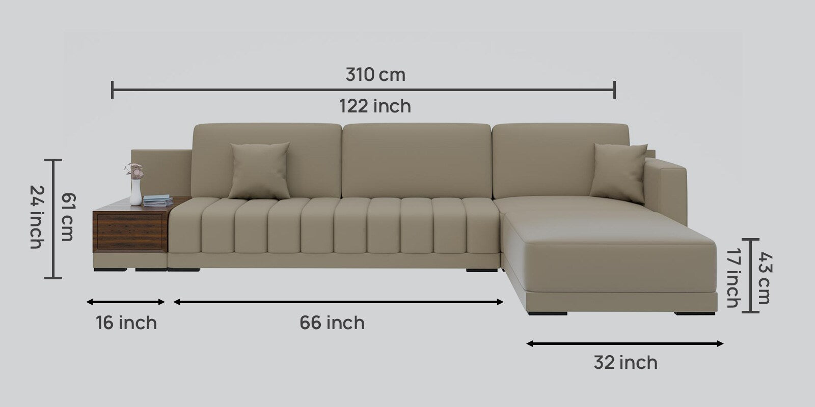 Joysa Velvet 6 Seater Sectional Sofa In Echo Grey Colour By Febonic Living