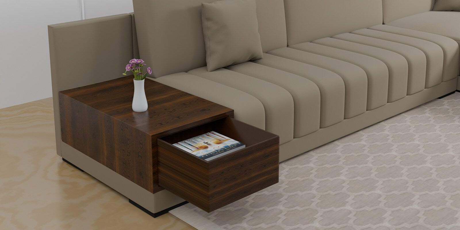 Joysa Velvet 6 Seater Sectional Sofa In Echo Grey Colour By Febonic Living