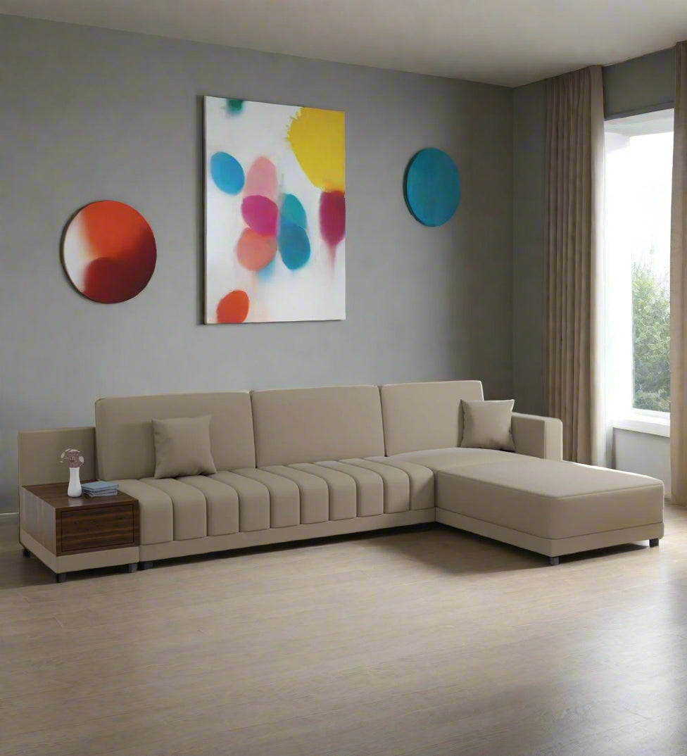 Joysa Velvet 6 Seater Sectional Sofa In Echo Grey Colour By Febonic Living