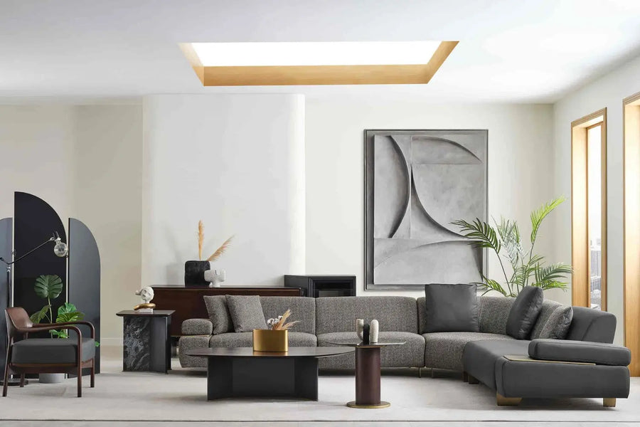 Akt Fabric 6 Seater Corner Sofa In Grey Colour - Febonic Living