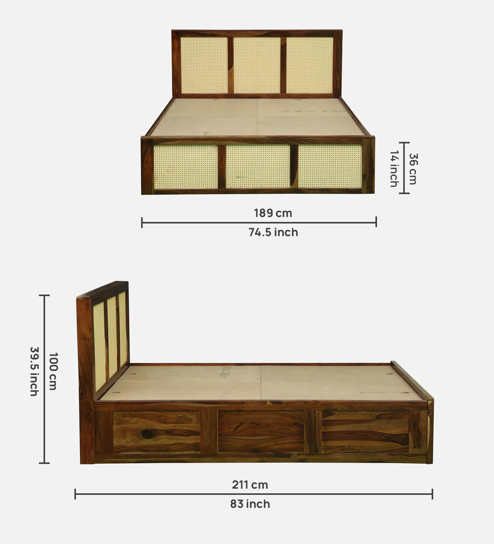 Albans Sheesham Wood King Size Bed In Provincial Teak Finish With Box Storage - Febonic Living