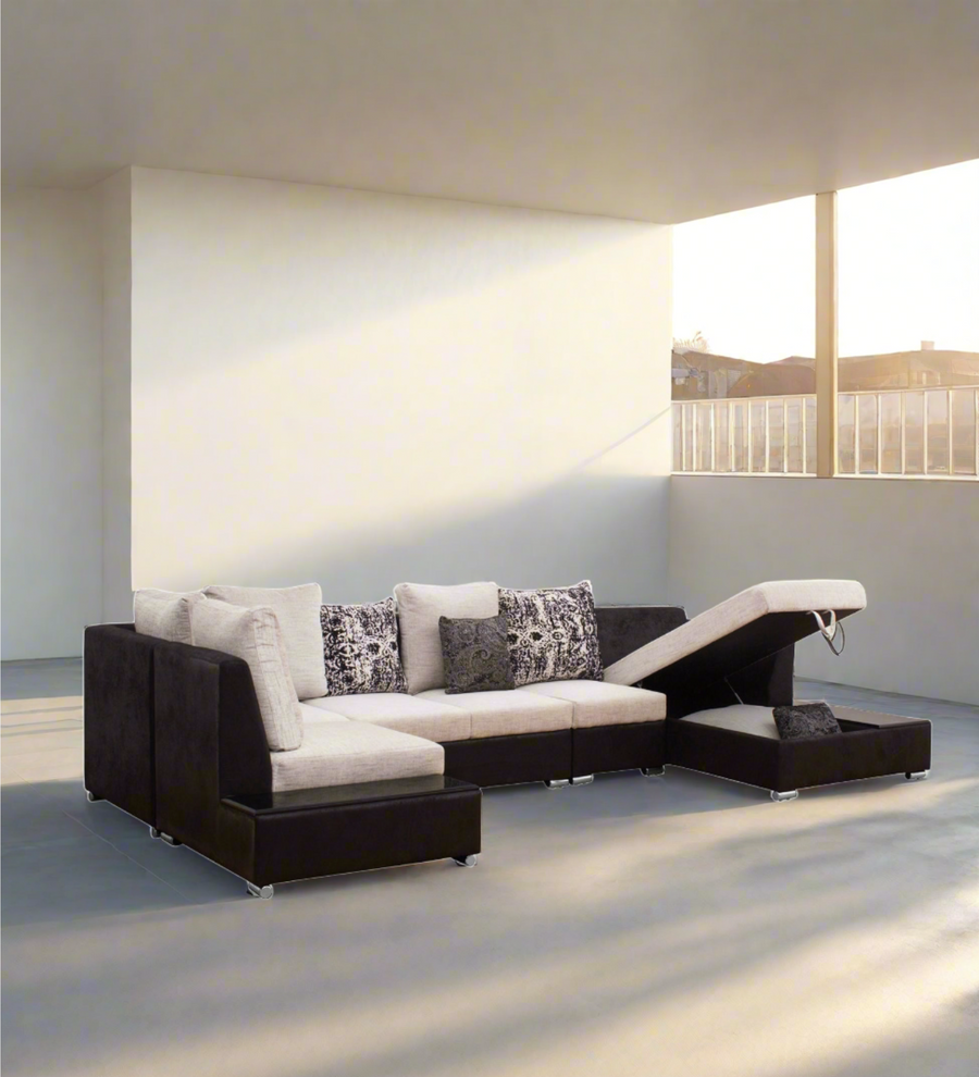 Mabel Fabric 8 Seater Rhs Corner Sofa In Ivory Cream Colour - Febonic Living