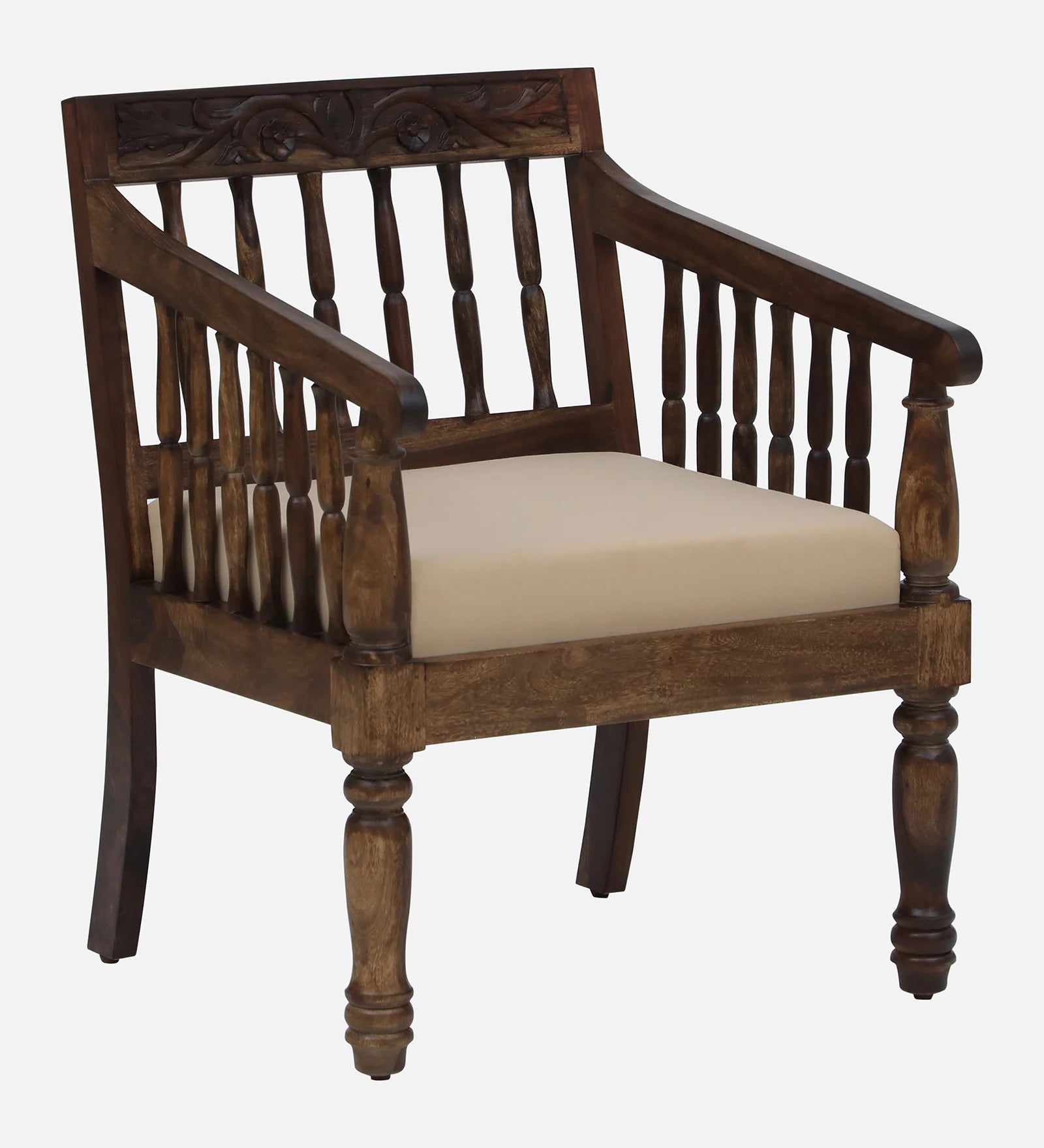 Omat Sheesham Wood 1 Seater Sofa In Provincial Teak Finish - Febonic Living