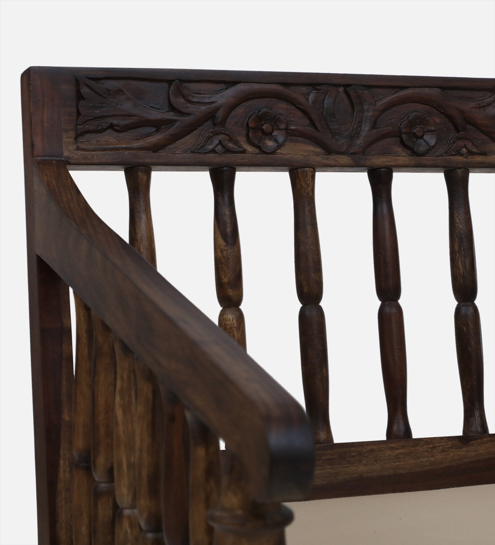 Omat Sheesham Wood 1 Seater Sofa In Provincial Teak Finish - Febonic Living