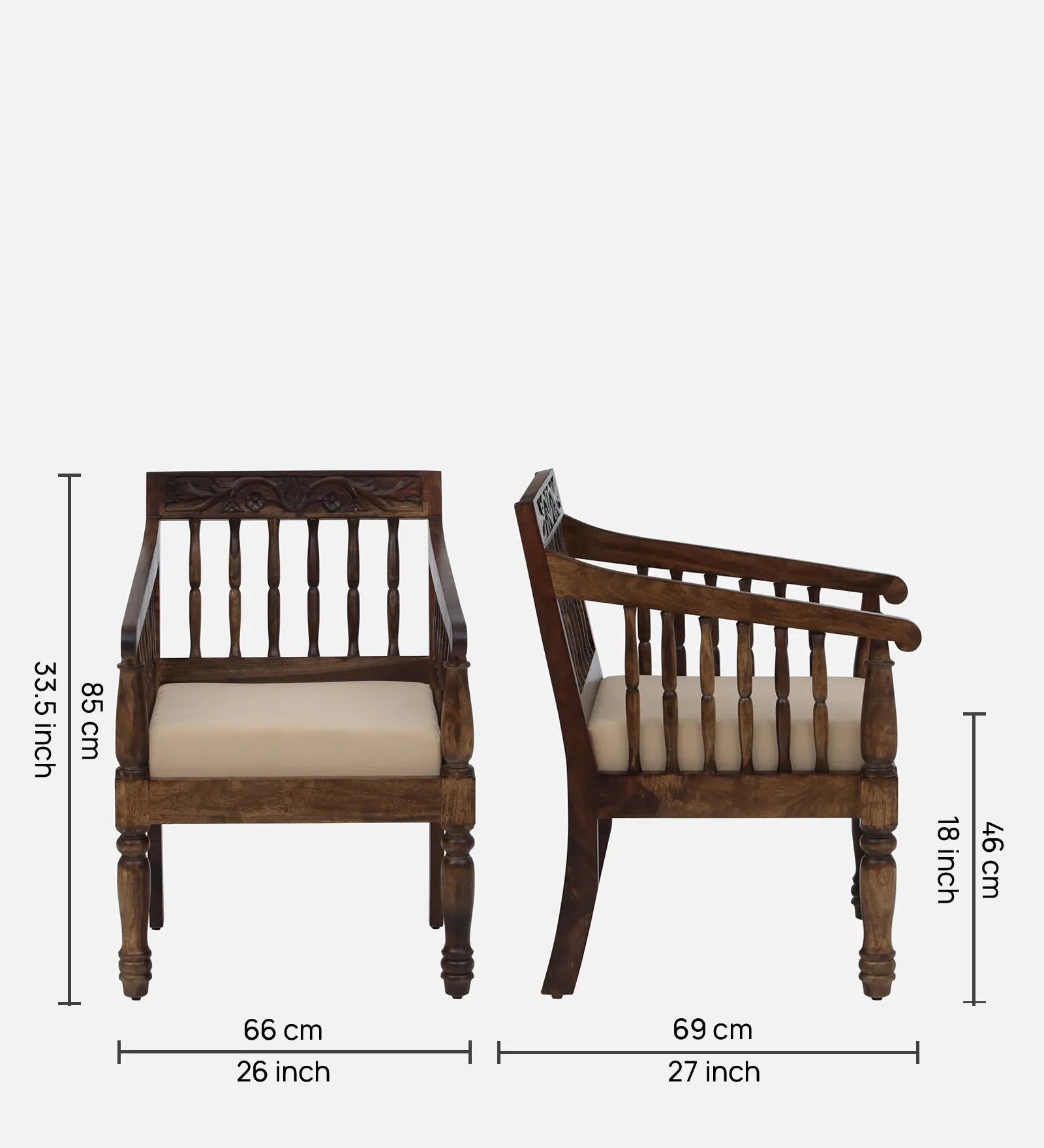 Omat Sheesham Wood 1 Seater Sofa In Provincial Teak Finish - Febonic Living
