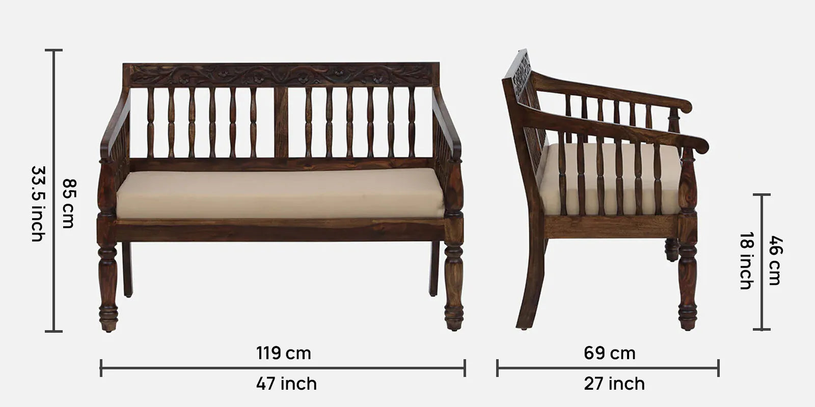 Omat Sheesham Wood 2 Seater Sofa In Provincial Teak Finish - Febonic Living