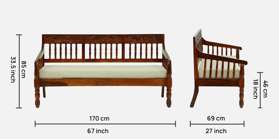 Omat Sheesham Wood 3 Seater Sofa In Honey Oak Finish - Febonic Living