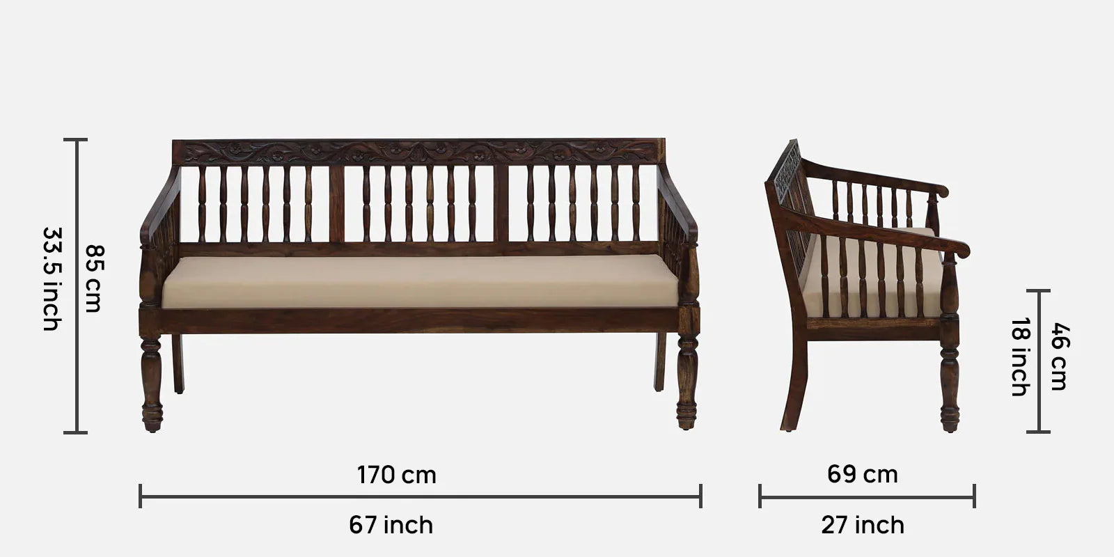 Omat Sheesham Wood 3 Seater Sofa In Provincial Teak Finish - Febonic Living