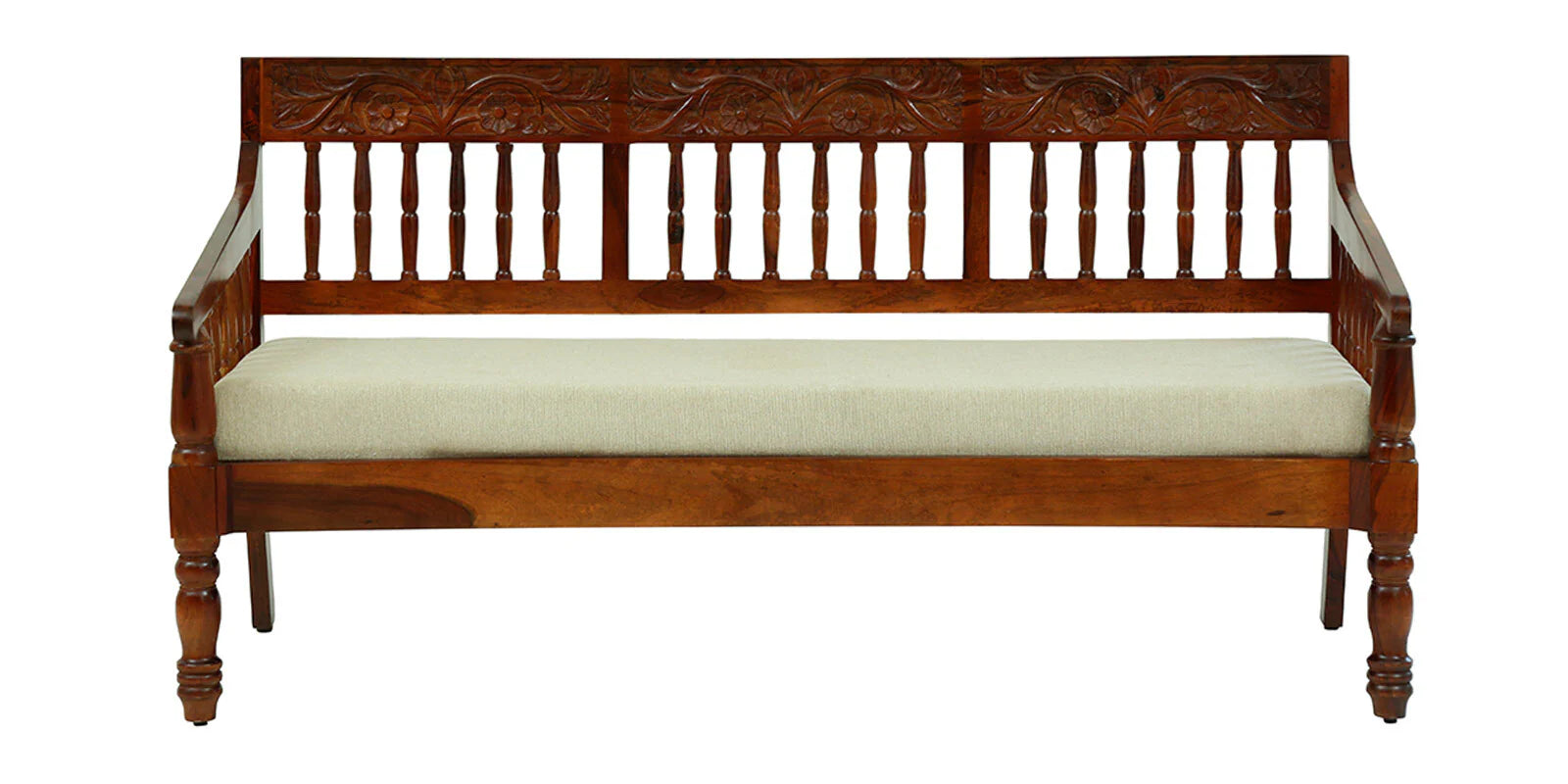 Omat Sheesham Wood 3 Seater Sofa In Honey Oak Finish - Febonic Living
