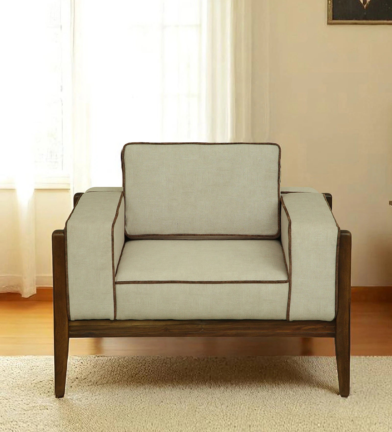 Gildin Sheesham Wood 1 Seater Sofa In Beige Colour