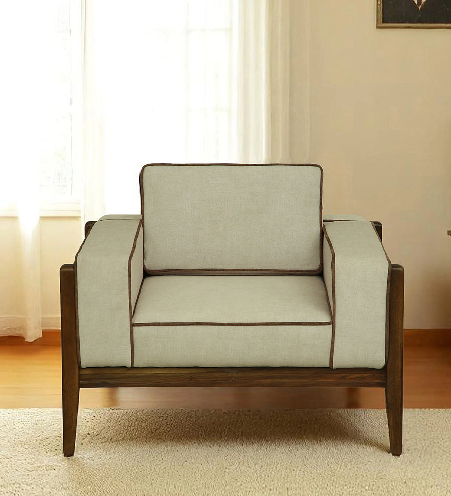 Gildin Sheesham Wood 1 Seater Sofa In Beige Colour by Febonic Living